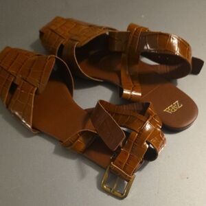 Zara Cognac Textured Sandals